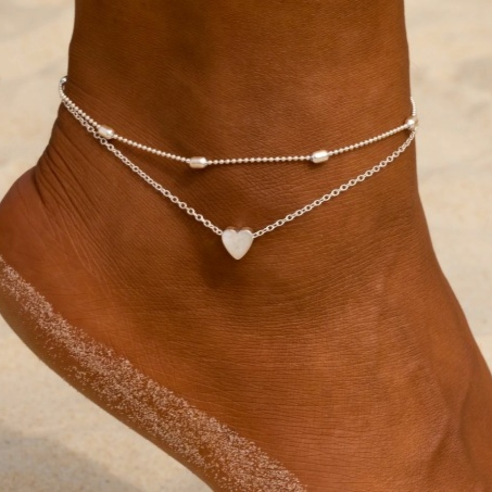 Double Anklet with Heart Pendant